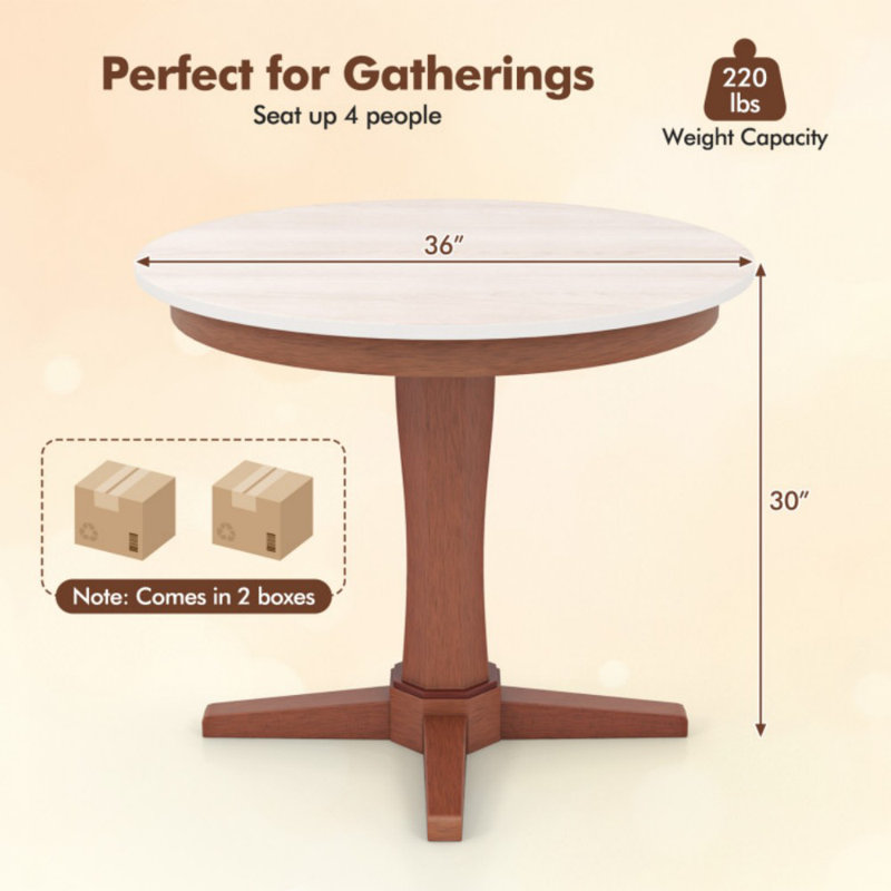 Lark Manor™ 35 Inches Wooden Round Dining Table with Pedestal Base ...